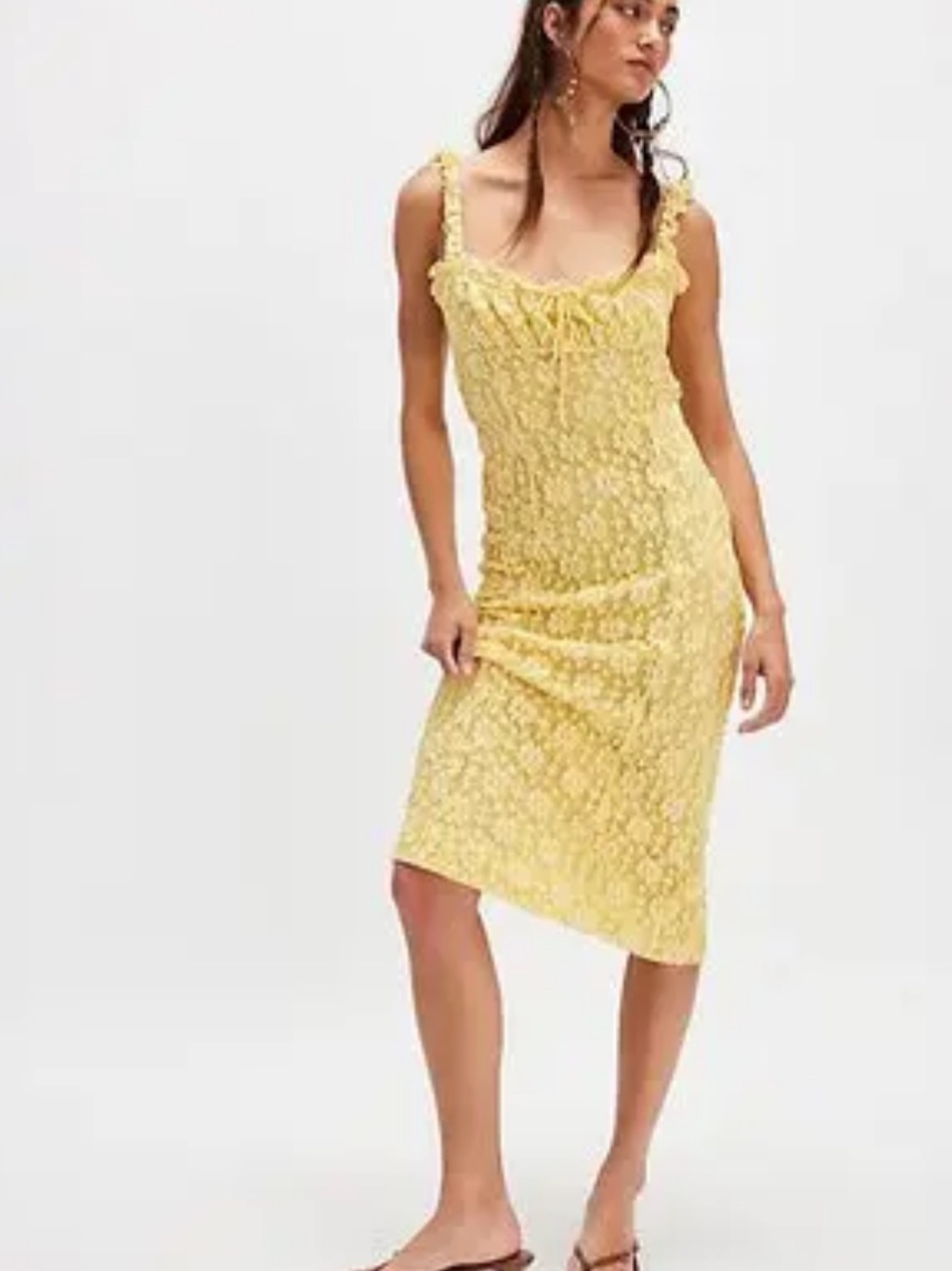 Free People Lucinda Textured Floral Midi Dress in Olive Green